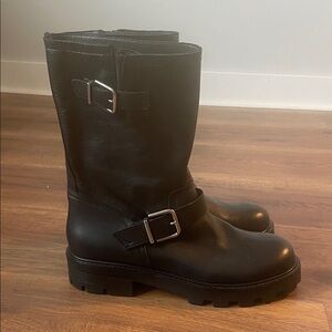 Steve Madden Gleeson Black Leather Moto Boots 9M